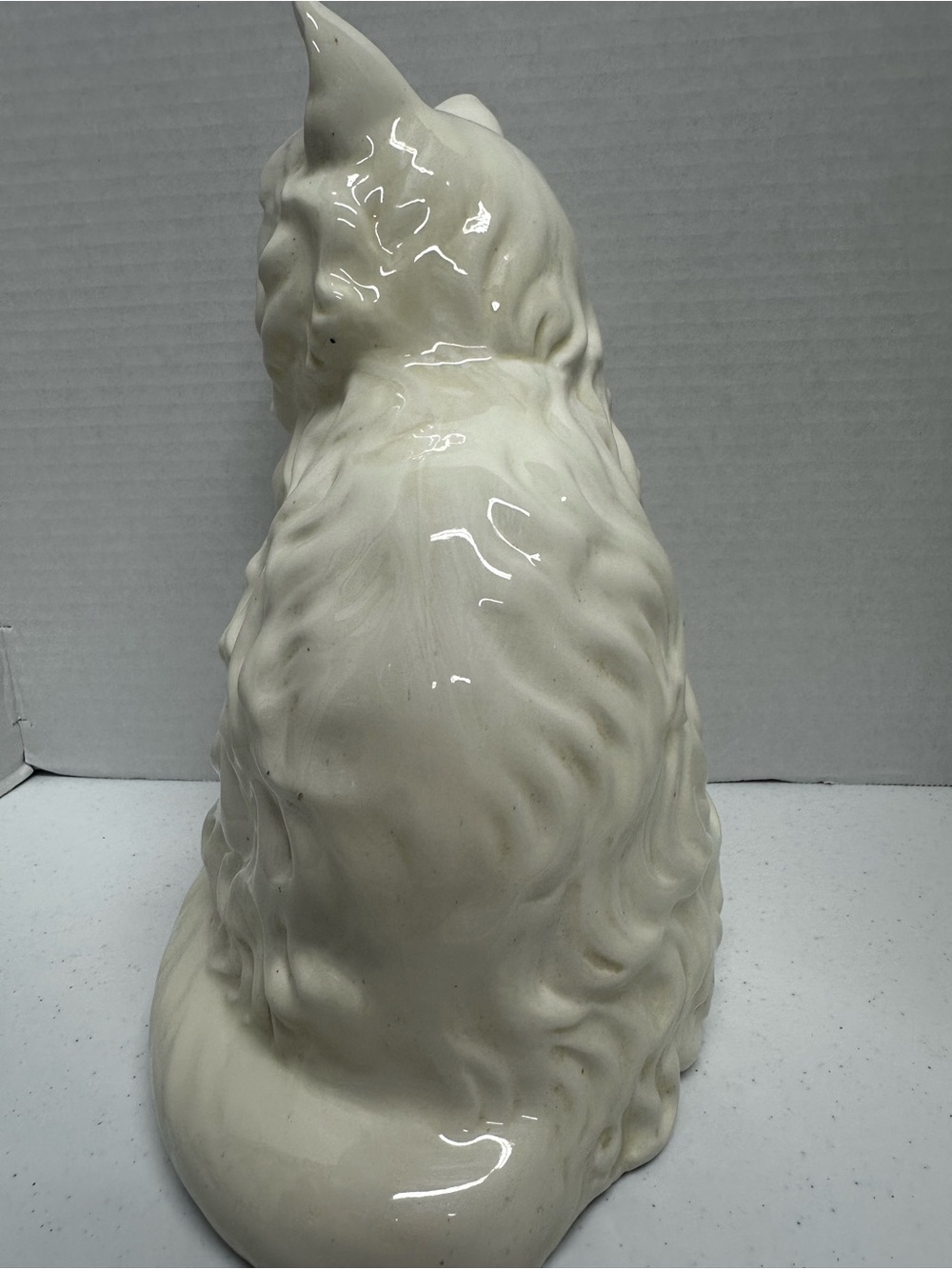 Vintage White Ceramic Blue Eyed Long Hair Cat Figurine Statue 11” Home Decor - Picture 5 of 9